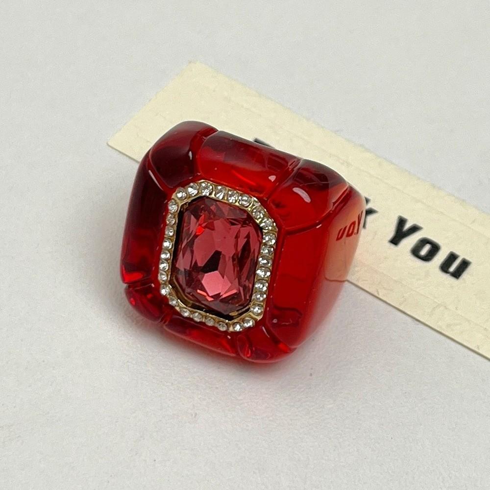 New Colorful Rhinestones Ring Three-dimensional Elegant Jewelry Finger Ring Geometric Square Ring Jewelry Accessories