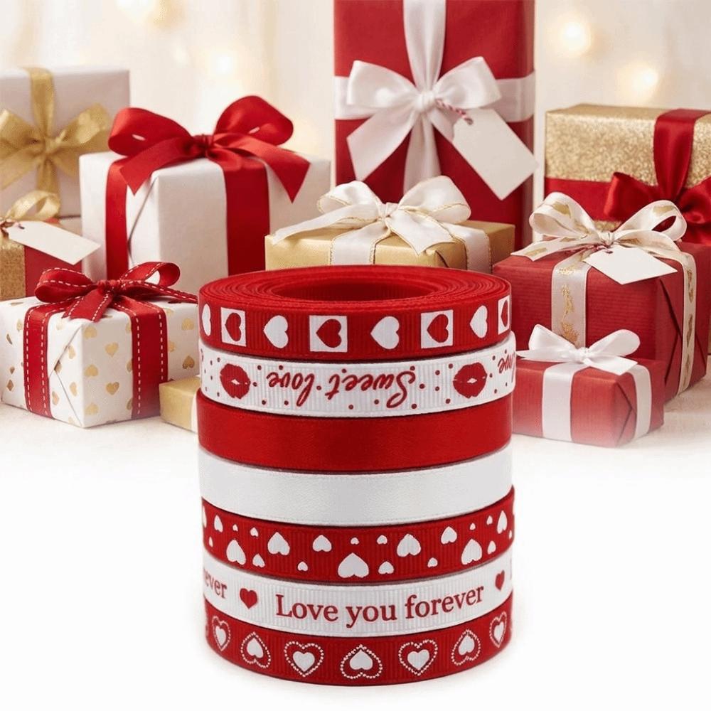Single-Sided Red Love Printed Ribbon Polyester Gift Packaging Ribbon Heart Print Ribbon  DIY