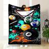Billiards-themed Blanket with Flames Design, Flannel Blanket for Bedroom, Living Room, Sofa, and Nap Sofas.