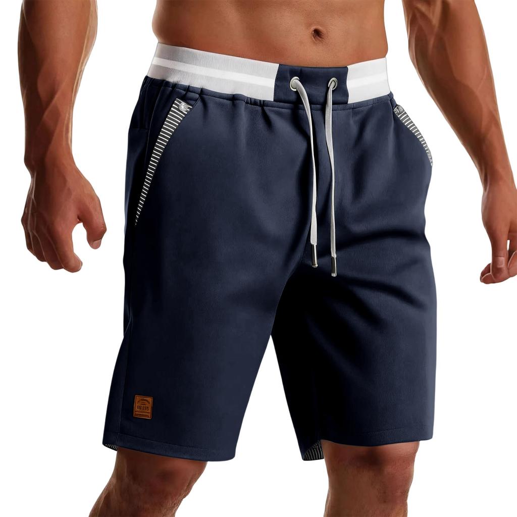 Mens Casual Knee Length Shorts Relaxed Fit Drawstring Waistband Lightweight Fabric with Multiple Pockets for Outdoor Activities Beachwear
