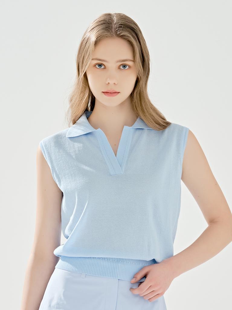 LORDLOAR Signature Summer Collared Sleeveless Knit S/Blue
