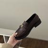2025 Herbst neue und alte Geld Wind Kamelie Slipper runde Zehen bequemer dicker Absatz retro plissiert Pendler kleine Lederschuhe Damen