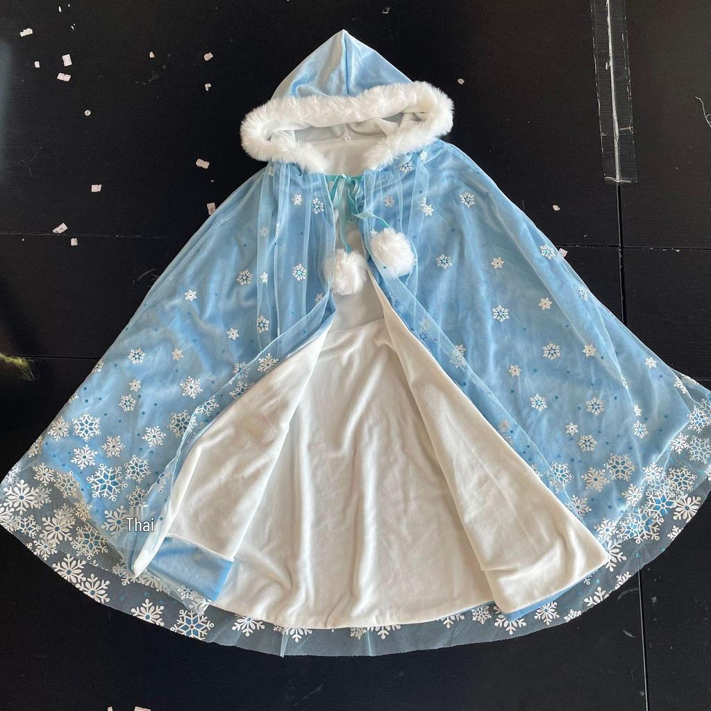 Frozen Elsa Princess Dress & Cloak Set for Girls - 2025 Autumn/Winter Halloween Costume