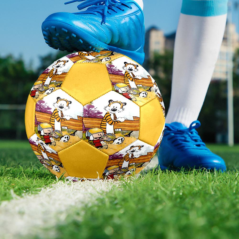 Calvin and Hobbes Indoor Soccer Ball Colorful All Ages Size 5 Machine Stitched PVC Competition Ready Durable High-Bounce