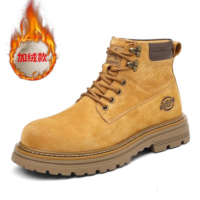 Autumn Winter New Genuine Leather Boots for Men Retro High Top Platform Shoes Male Fashion Casual Designer Work Yellow Boots Man