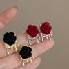 Vintage Sweet Cool Velvet Rose Drop Earrings for Women Ladies French Style Flowers Stud Earrings Wedding Jewelry Accessories