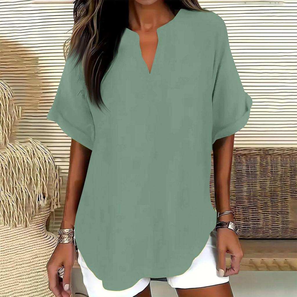 Women’s Loose Fit V Neck Short Sleeve Blouse Casual Tunic Top Lightweight Pullover Shirt for Everyday Wear