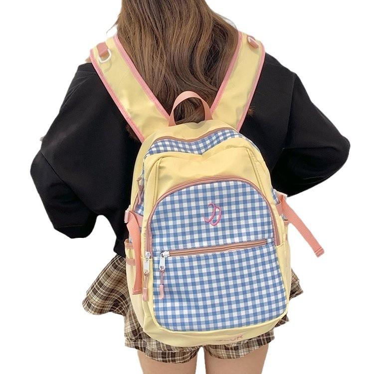 Schultasche Japanisches Karomuster Mädchenstil Rucksack Niedlich Große Kapazität Leichtgewicht Nylon-Rucksack Studenten Vielseitiger Rucksack