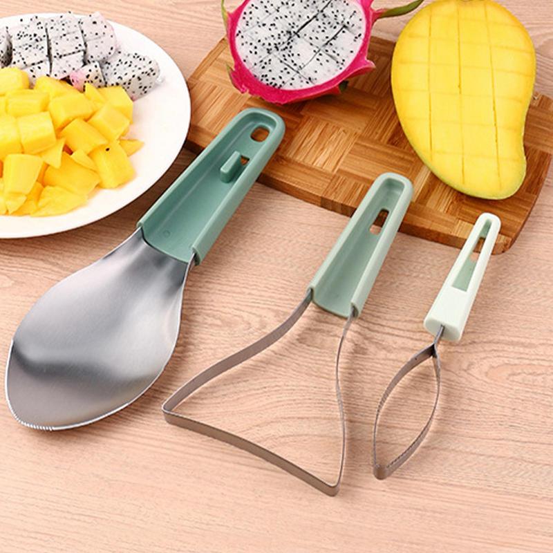 

3-в-1 Нож для очистки и нарезки манго Разделитель для мякоти манго Ложка для манго Овощечистка для авокадо Слайсер для фруктов Удаление косточек Кухонные гаджеты CN