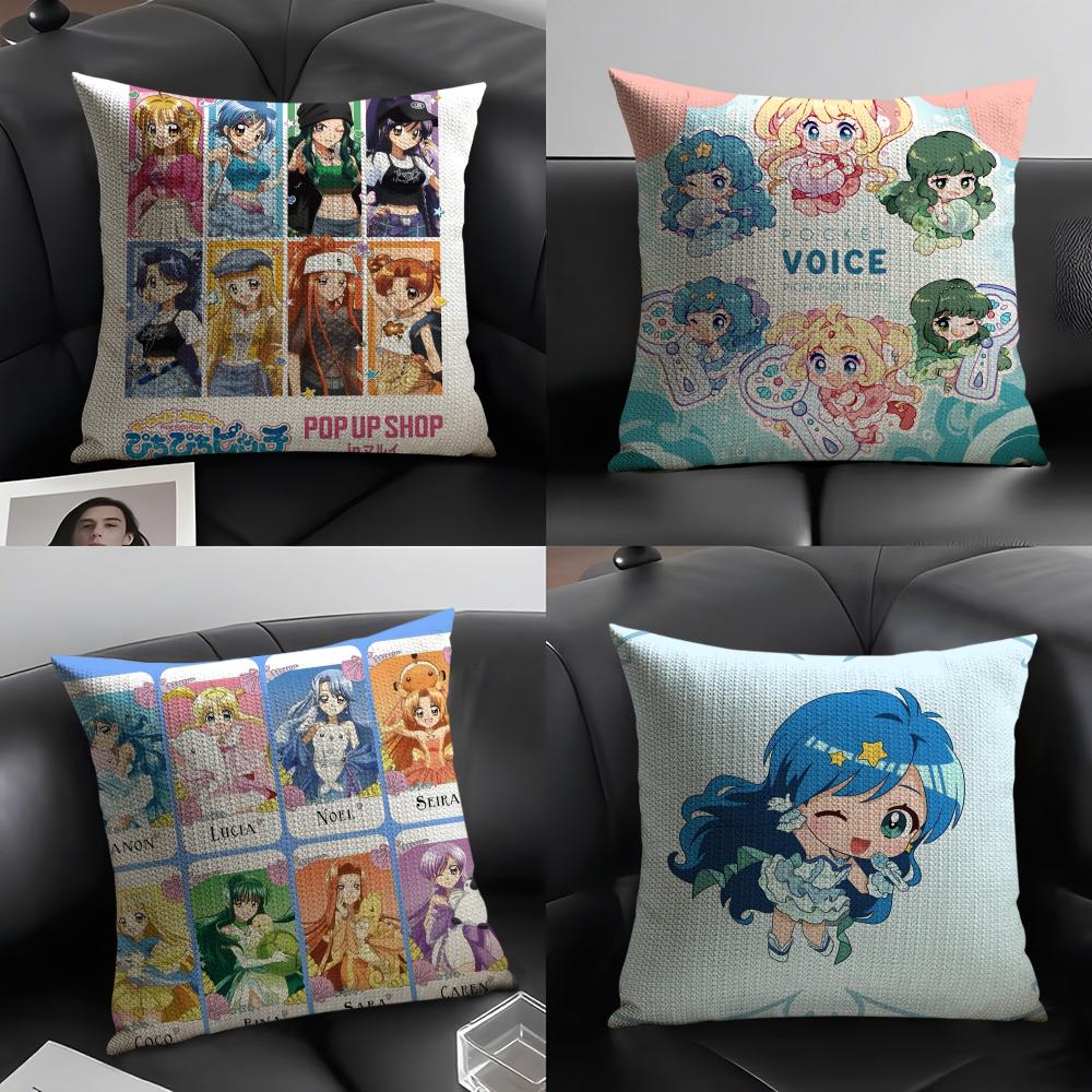 Comic Anime M-Mermaid Melody Pichi Pichi Pitch Pillow Case Natural Linen Double-Sided Printing Sofa Home Decor Cushion Cover