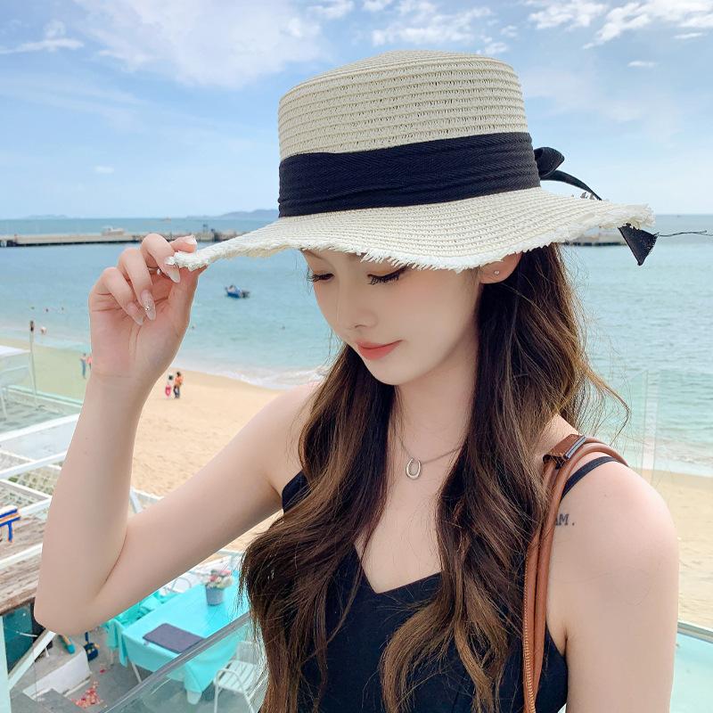 Straw Hat Women'S Summer Sun Protection Extra Large Brim Sun Hat Beach Seaside Vacation Sun Hat Foldable Hat Tide