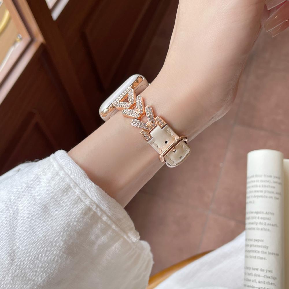 Diamond Leather Watch Straps For Apple Watch Ultra 49mm Metal Bracelet 45 44 41 38 40 42 46mm Women Jewelry Wristband for iWatch S11 10 9 8 SE3 Correa