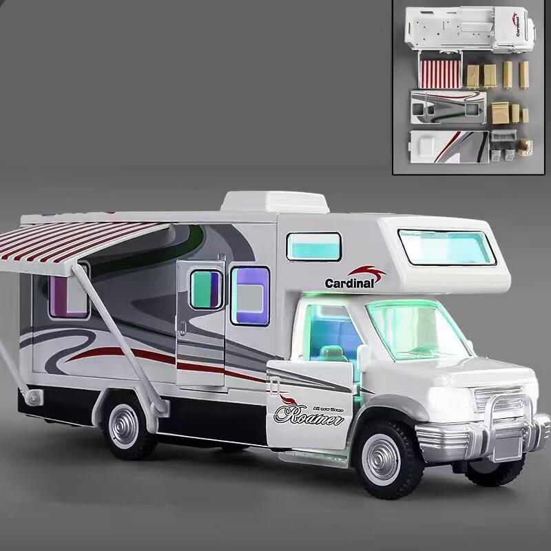 LYZRC New 1:32 Diecast & Toy Recreational Vehicles RV Alloy Car Model Collectibles Camper Van Motorhome Touring Sound Light Car Toys Gifts