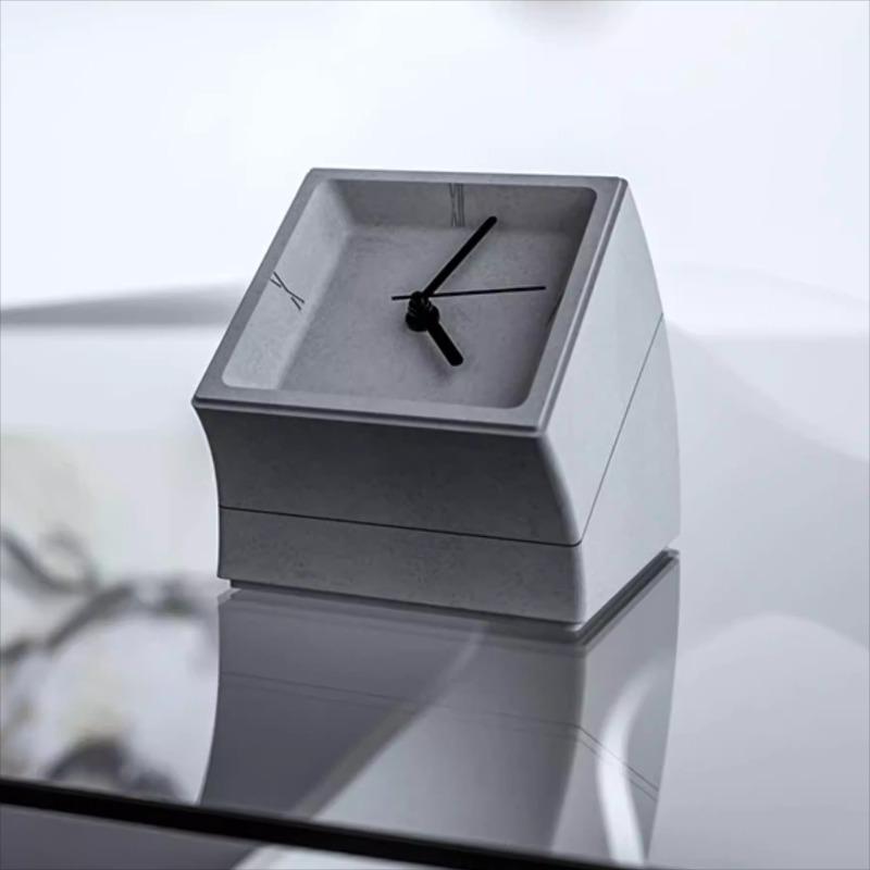 Exposed Concrete Table Clock Minimalist Creative Desk Clock Silent Desktop Clocks Mini Storage Watch Luxury Home Decoration
