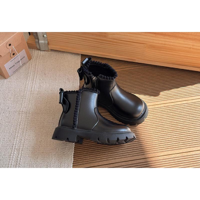Kids Girls British Style Fleece Lined Soft Sole Princess Martin Ankle Boots