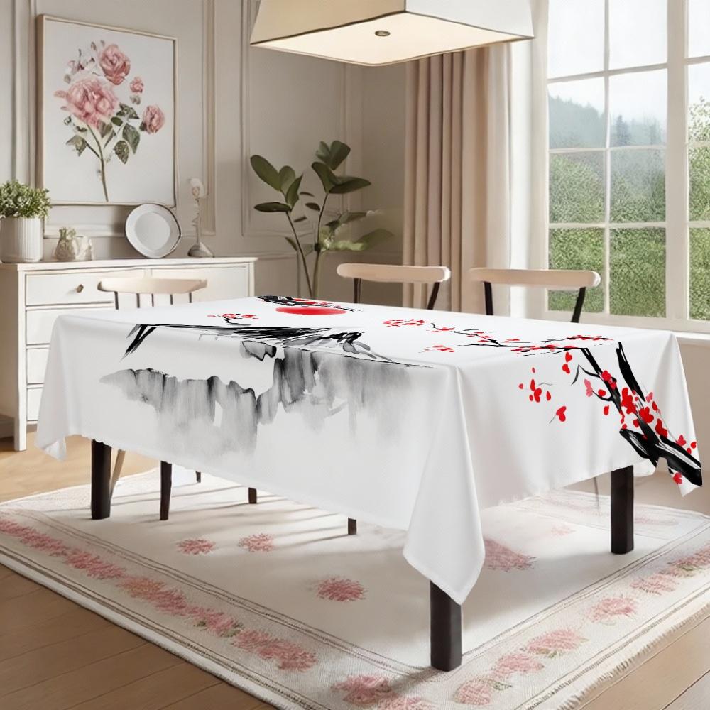 Mount Fuji Cherry Blossoms Rectangle Tablecloth for Table Decor Holiday Waterproof Reusable Table Cloth for Table Kitchen Dining