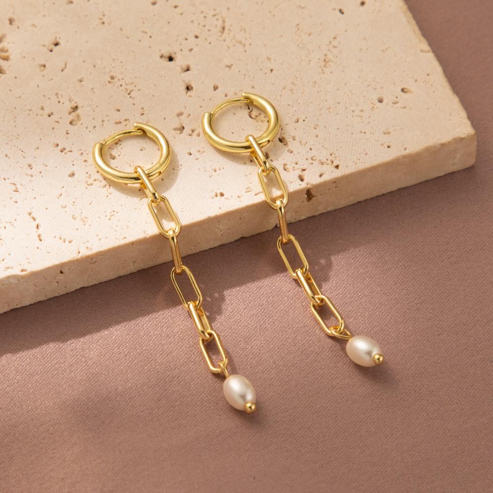Unique Geometric Gold Plated Copper Earrings With Pearl Jewelry Trendy