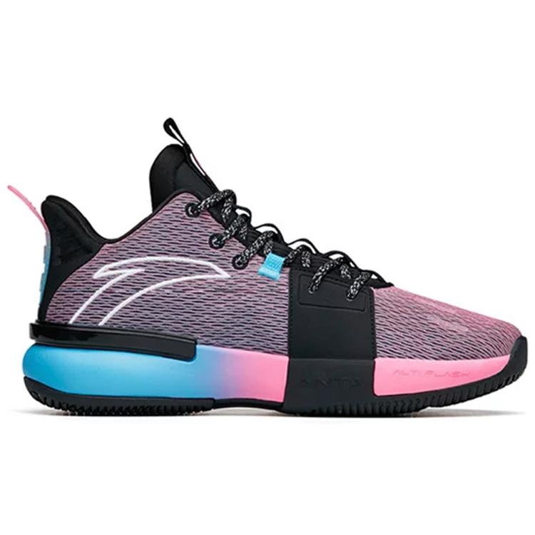 New ANTA Basketball Shoes Men Mid Top Black/Pink/Blue 112131605S-1