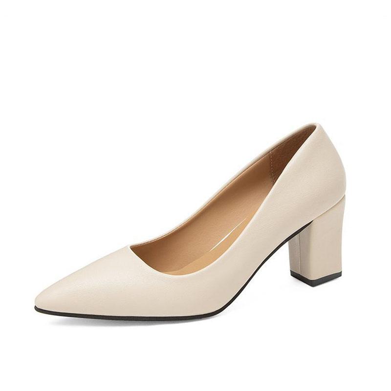 Female Heels Women Shoes Chunky Heel Women Pumps Office Ladies Working Shoes Solid Pointed Toe Dress Shoes Spring Autumn WSH4845