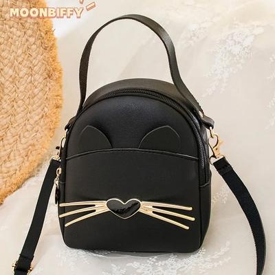 Damen PU-Leder Umhängetasche Messenger Bag Cartoon Süße Katze Koreanischer Schulterrucksack Mädchen Kleine Alltags-Geldbörse Kinderrucksack