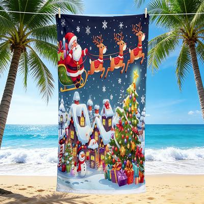 1Pc Christmas Night Village Beach Towel, Quick Dry, Multi-Use for Beach Pool Gym Yoga Home Travel, Christmas, Halloween, Xmas Gift S307