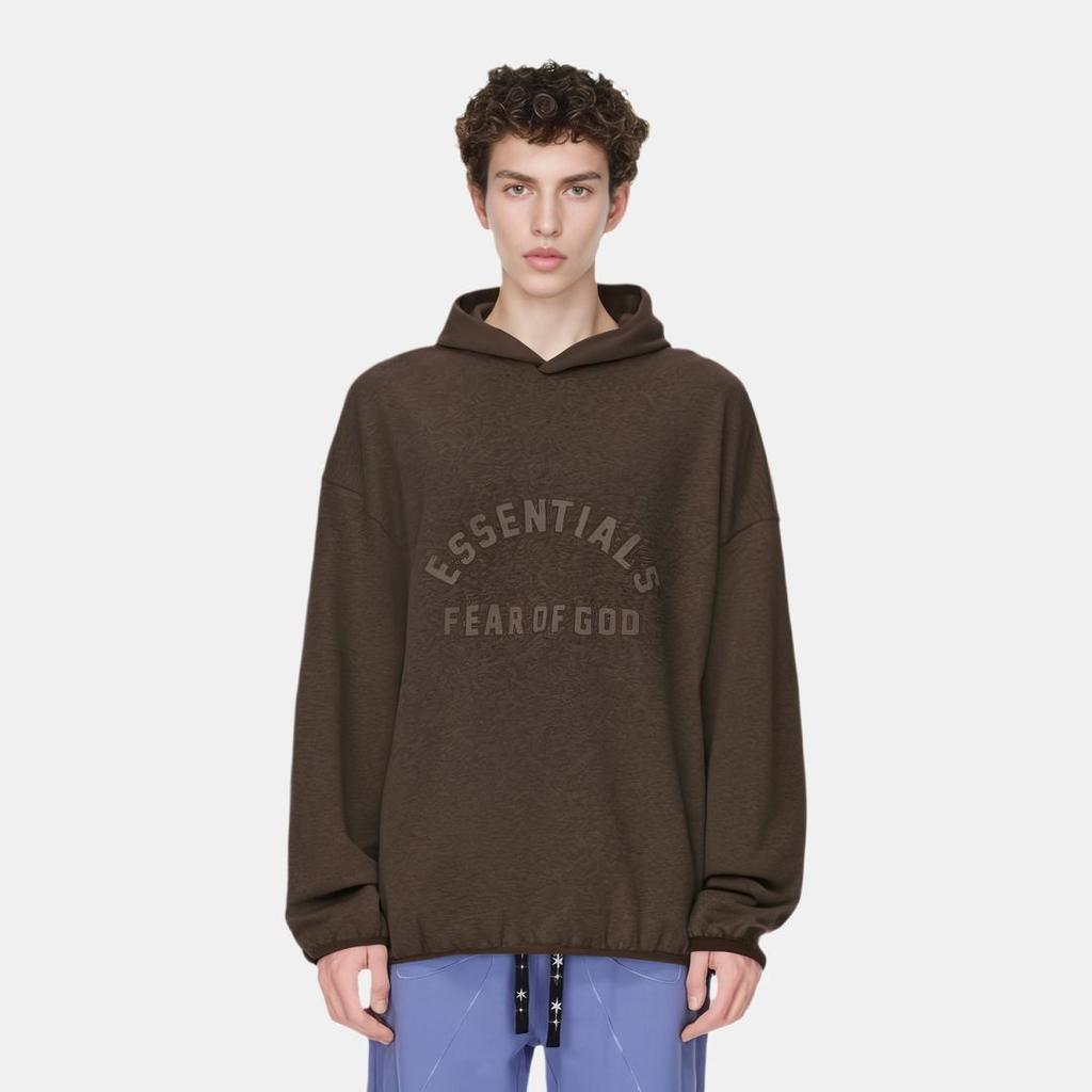 Fear of God Essentials Nylon Fleece Hoodie Heather Wood/Wood Men Tops Grey 202SU244312F