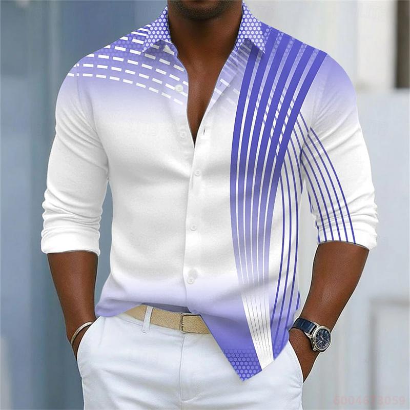 Men's Shirt Gradient Striped Long Sleeved Shirt Casual Business Collar Shirt Spring and Autumn New Trend Men's Top