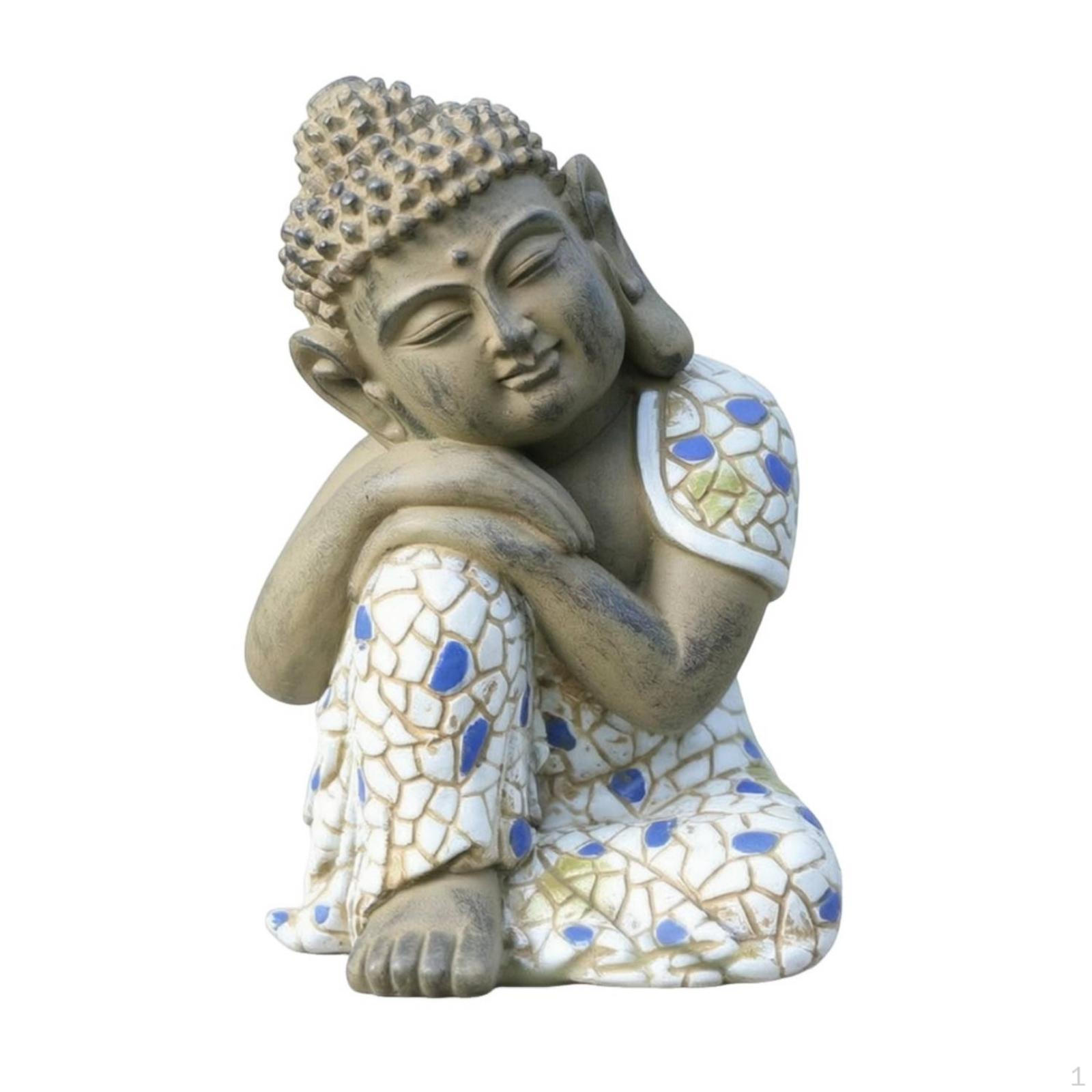 Garden Ornament with Mosaic Finish Meditative Style Mini Buddha Statue Stone Like for S Sleeping Buddha