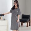 Pajamas with chest pads, pure cotton pajamas, women's round neck short-sleeved dresses, cool and breathable striped loungewear can be worn outside