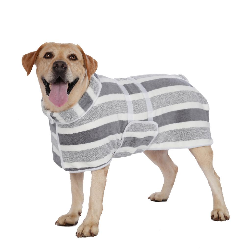 1pc Dog Striped Bathrobe, Quick-Dry Super Absorbent Pet Bathing Drying Clothes, Adjustable Belly Band with Ultra-Soft Fabric, Suitable