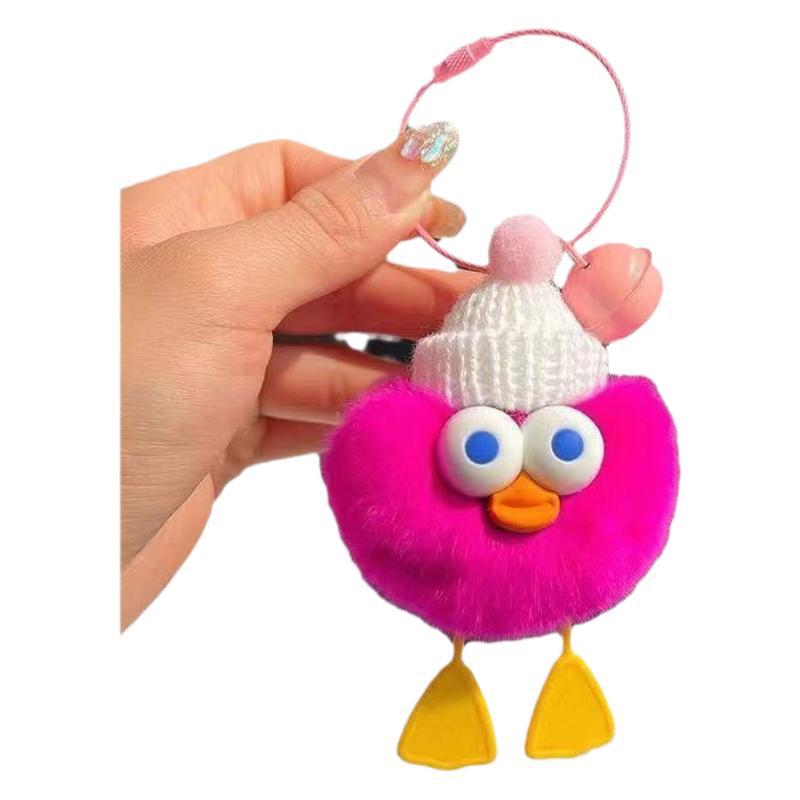 Adorable Rex Rabbit Fur Duck Keychain Plush Doll for Bag or Car