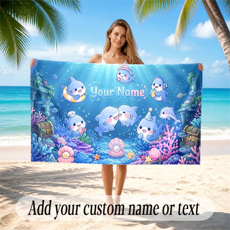 Octopus Sea Life Theme Soft Beach Towel Personalized Custom Name Text Towel Portable for Beach Pool Travel