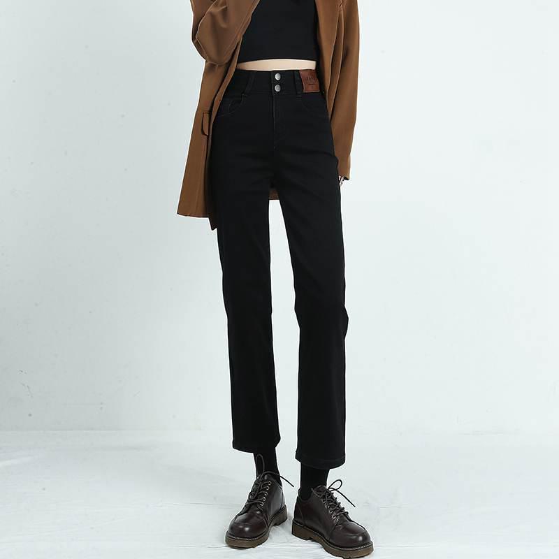 Women's Blue-Gray High-Waisted Straight-Leg Jeans, 2022 Spring/Autumn Style, Slimming & Versatile, Petite Fit, Nine-Point Cigarette Pants