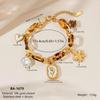 European Retro Tortoiseshell Chain Bracelet with Gold Flower and Pearl Pendant, Versatile Stainless Steel Jewelry.
