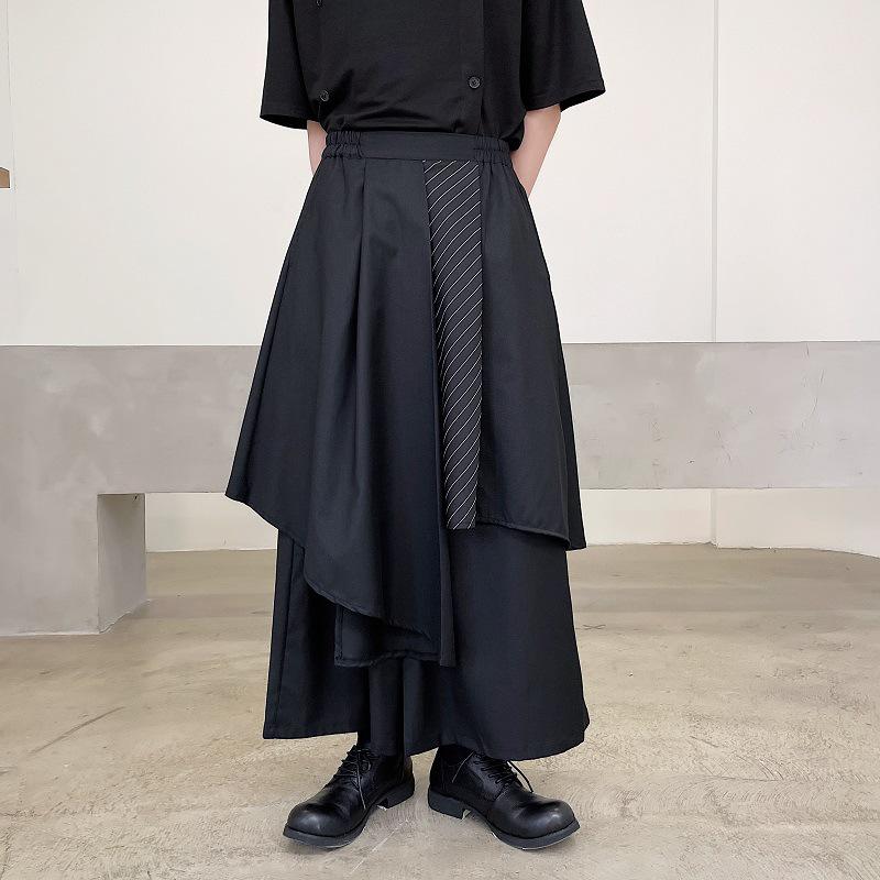 Yohji Yamamoto Men's Dark Irregular Japanese-style Ribbon Pants - Samurai Kendo Skirt Design for Summer