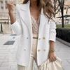 Women Double Breasted Button Solid Color Autumn Winter Blazer Jacket Fashion Casual Long Sleeve Coat Cardigan