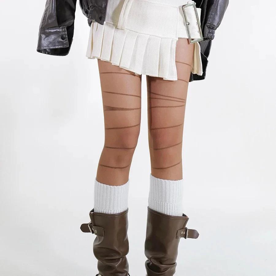 

Женские сексуальные полосатые колготки неправильной формы чулки до бедра колготки Y2k для девушек с высокой талией боди колготки колготки коричневый