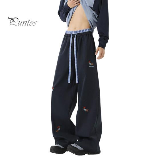 

Мужские повседневные мешковатые брюки с завязками на талии и вышивкой в виде мультяшной таксы, свободные уличные брюки для отпуска, путешествий, школы M темно-синий