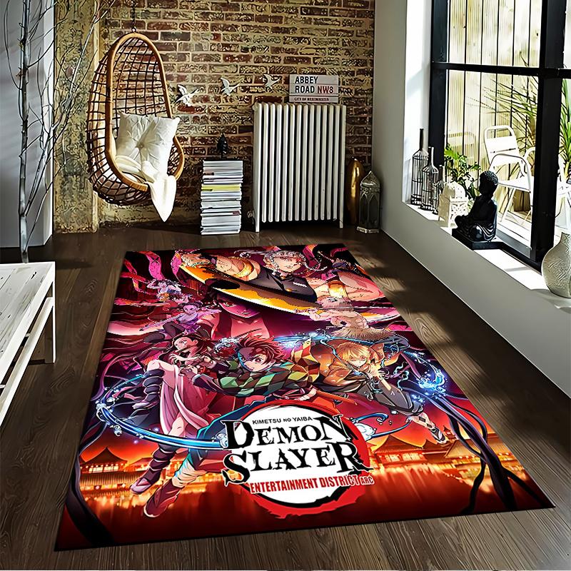 Printed Carpet Rug Demon Slayer Entertainment District Arc Tengen Anime Poster vintage retro distressed print for living room bedroom dorm decor