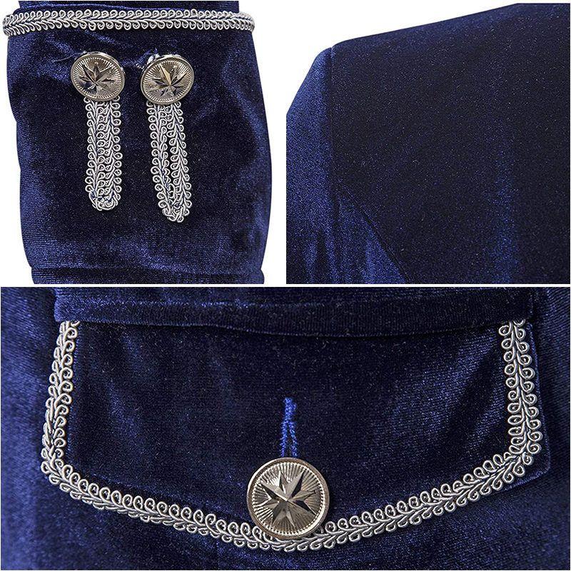 2021 Cross-Border Foreign Trade Christmas Men's Coat Solid Color Fashion Steampunk Retro Velvet Uniform Stand Collar