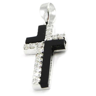 [I3652] - Silver Pendant 'Purity Cross' Black White (rhodium-plated) - 20x10 Mm (onyx)