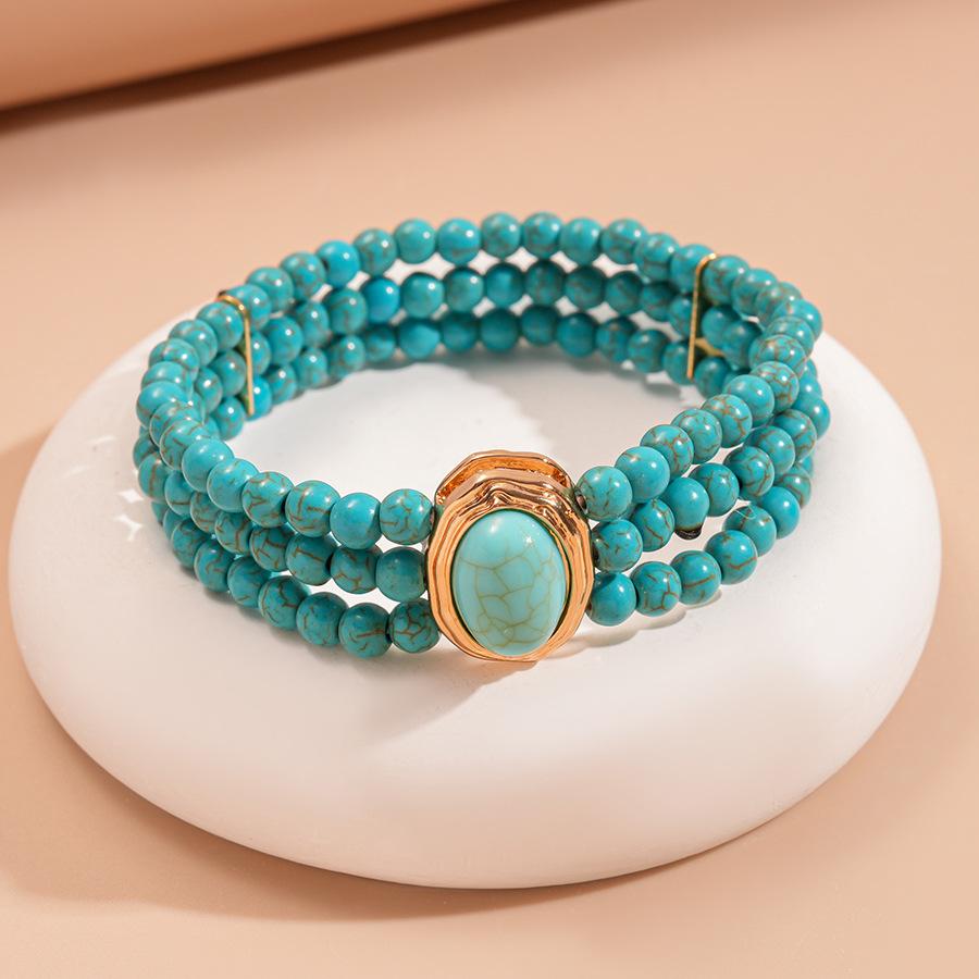 Boho Multi-layer Turquoise Chain Necklace Bracelet Earrings Jewelry Set Ethnic Style Beads Choker