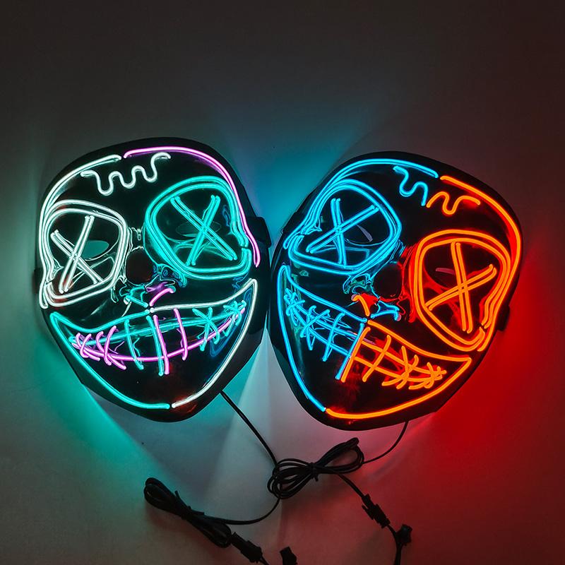 High Quality Rave Mask Decor Cosplay Purge Mask Halloween Horror Led Luminous Mask For Makeup Prom Party Cosplay Costume