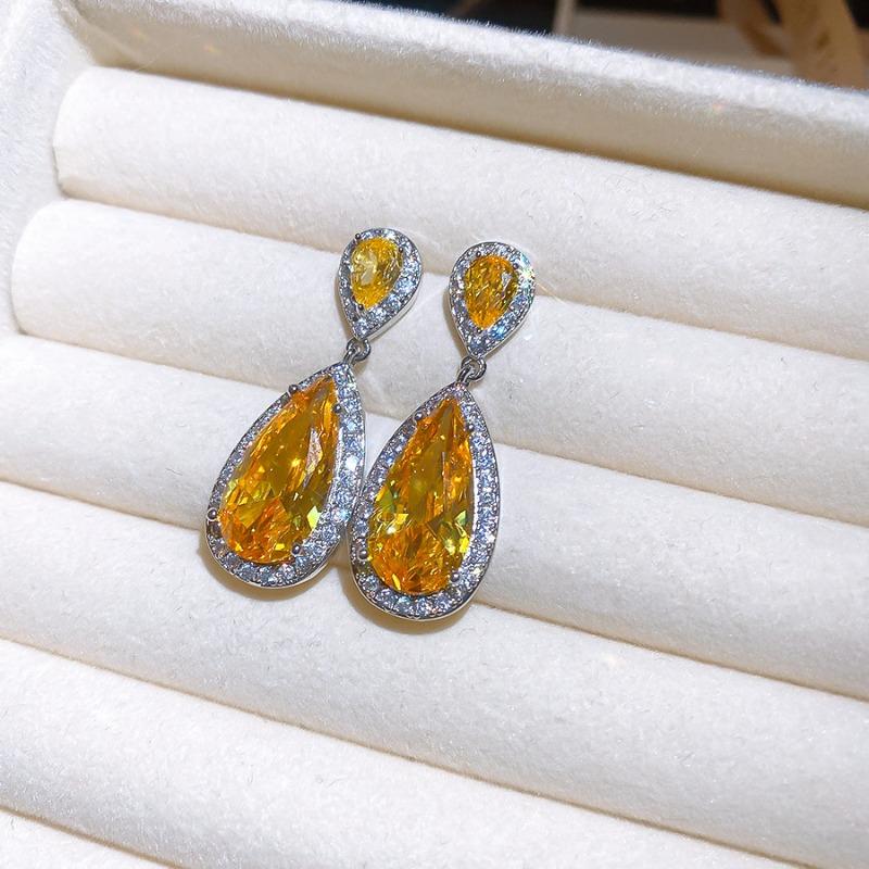 Rich daughter~ Silver needle super flash zircon water drop stud earrings temperament celebrity style earrings light luxury high-end earrings women