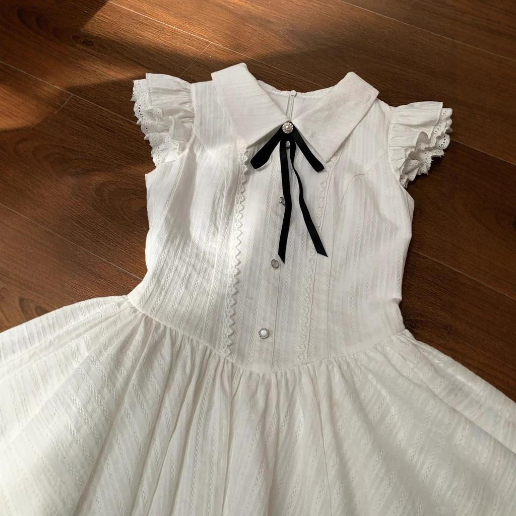 Mädchen Französisches Einfarbiges Schleifen-Tutu-Kleid Locker Elegantes Prinzessinnenkleid für Große Kinder