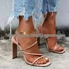 2023 New Plus-Size One-Strap Thick-Heeled Open-Toe Square Head Sandals for Women