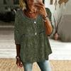 Women's Fashionable Casual Floral Print Seven Quarter Sleeved Round Neck T-Shirt Top