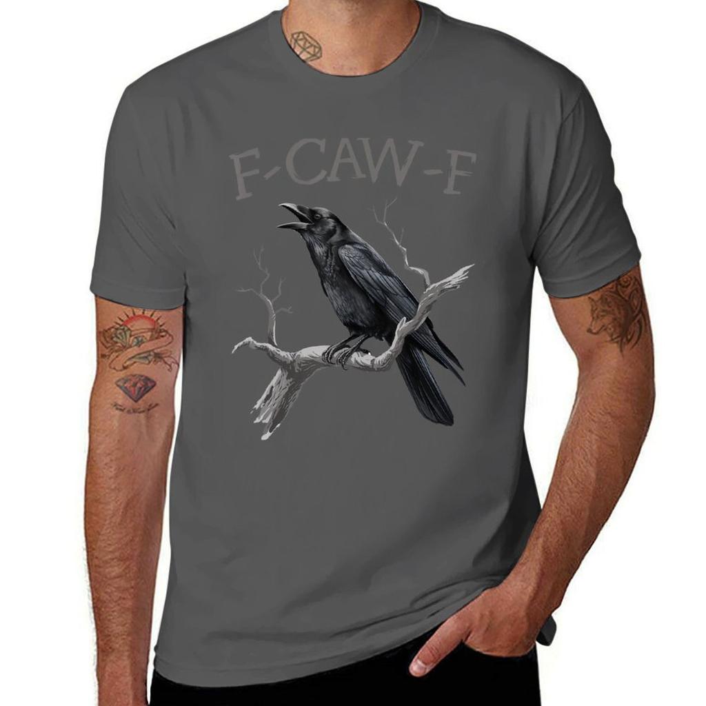 F Caw F Funny Black Bird Black Crow Retro T-Shirt Soft Casual Short Sleeve Cotton Tee