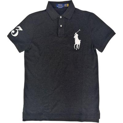 Polo Polo de Manga Corta de Color Sólido con Logo Big Pony Bordado para Hombre tops Gris Oscuro 710697457-046