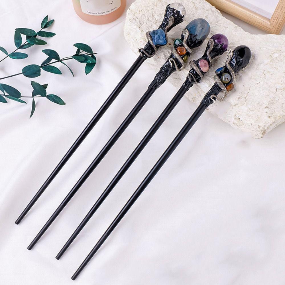Witch Natural Crystal Magic Wand Handcrafted Magic Cane Natural Crystal Ball Scepter  Cosplay